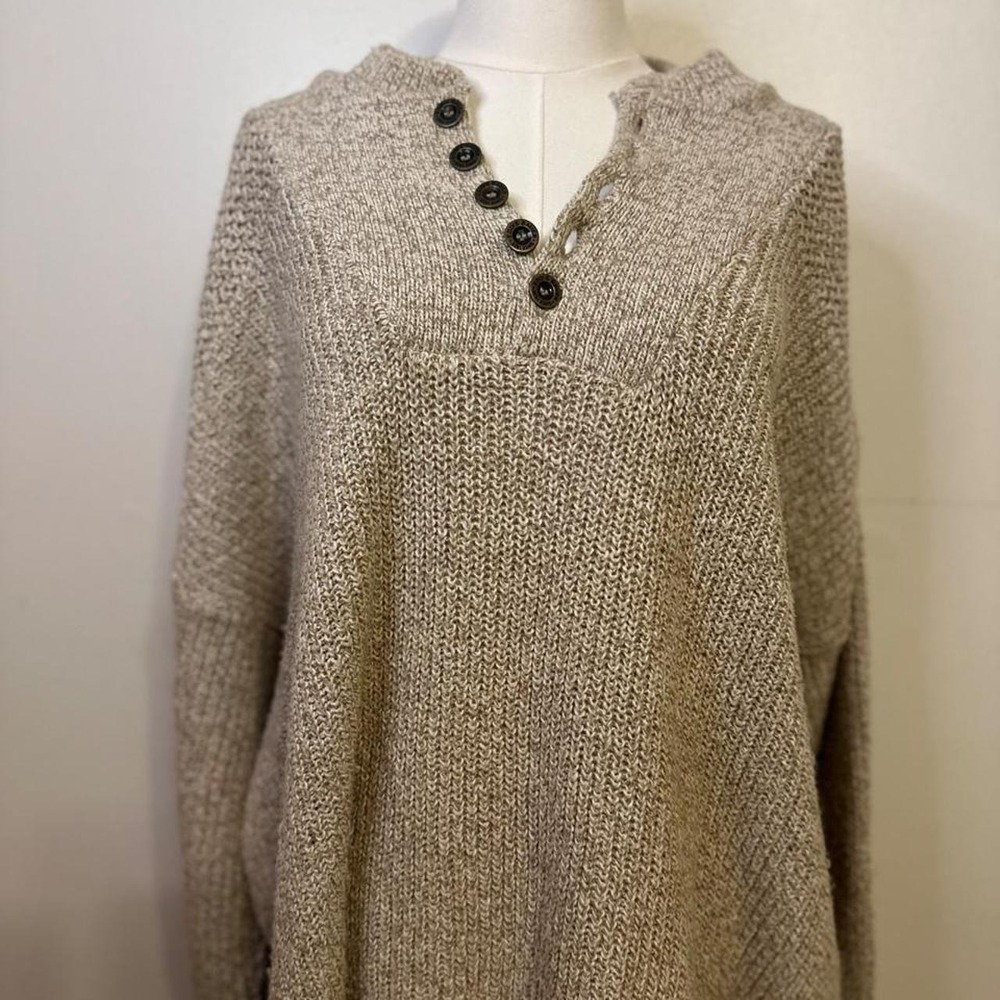 VINTAGE 90s EDDIE BAUER CHUNKY KNIT HENLEY FALL SWEATER OVersize OATMEAL Tall XL